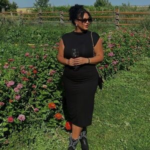 Classy Black High Neck Midi Dress